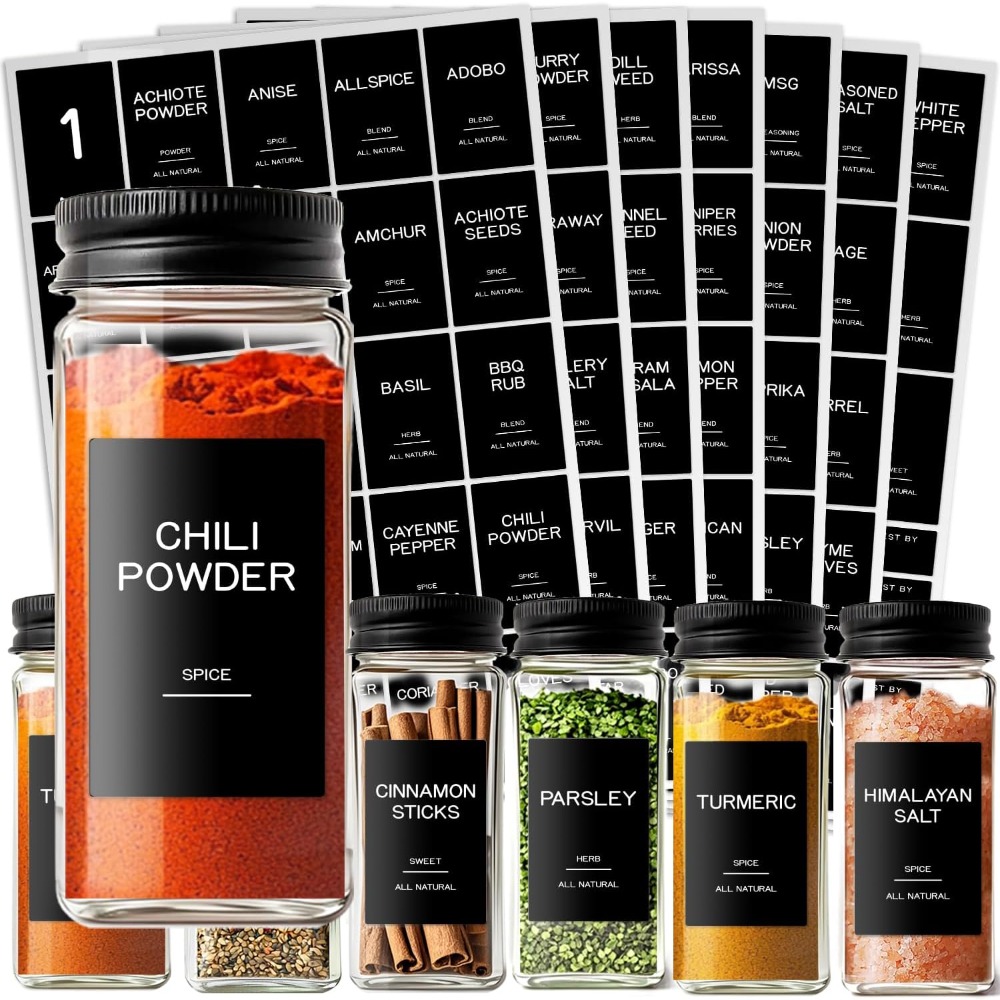 Kitchen Baking Organization - 201 Black Preprinted Waterproof Spice Jar