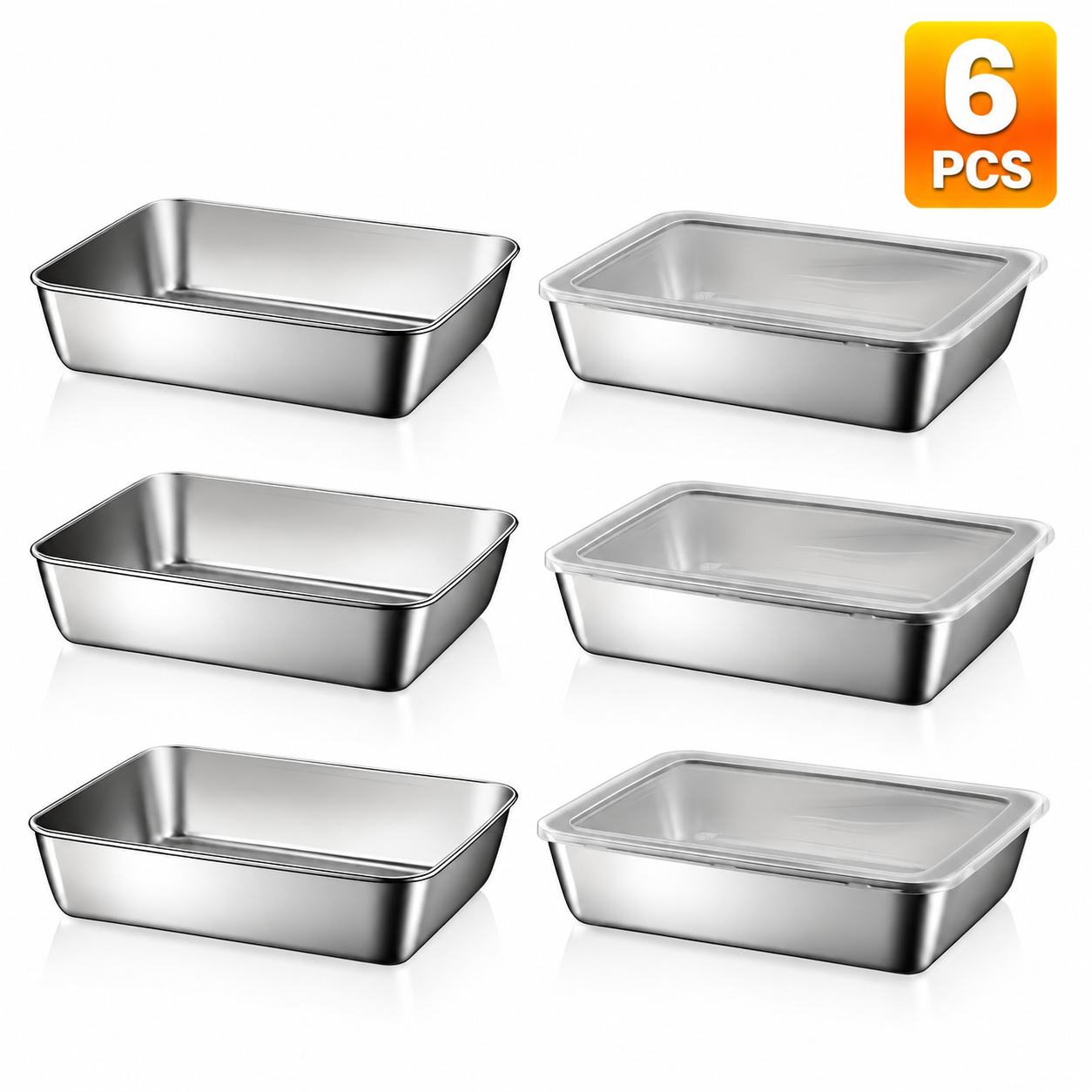 Kitchen Baking Organization - 6PCS Stainless Steel Food Storage Containers