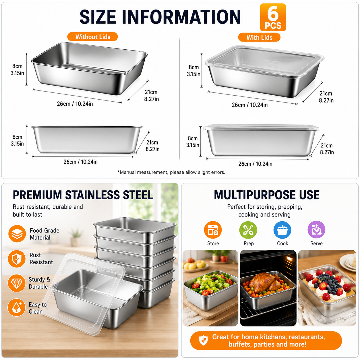 6PCS Stainless Steel Food Stor - огляд і ціна Kitchen Baking Organization
